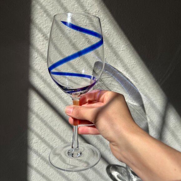 Pier 1 Blue Cobalt Swirline Swirl Stemmed Wine Water Glass 9” Single Replacement - Picture 6 of 6